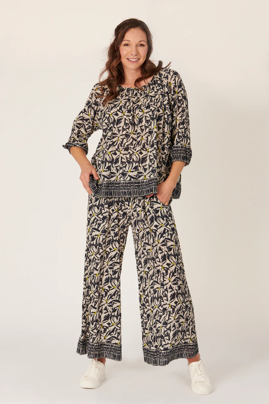 Shirred Waist Wide Leg Pant