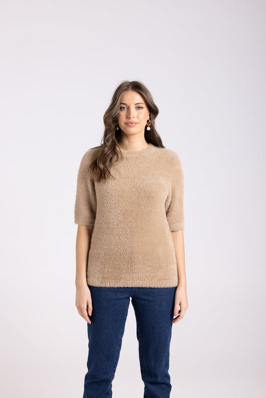 Fluffy Short Sleeve Crew Knit