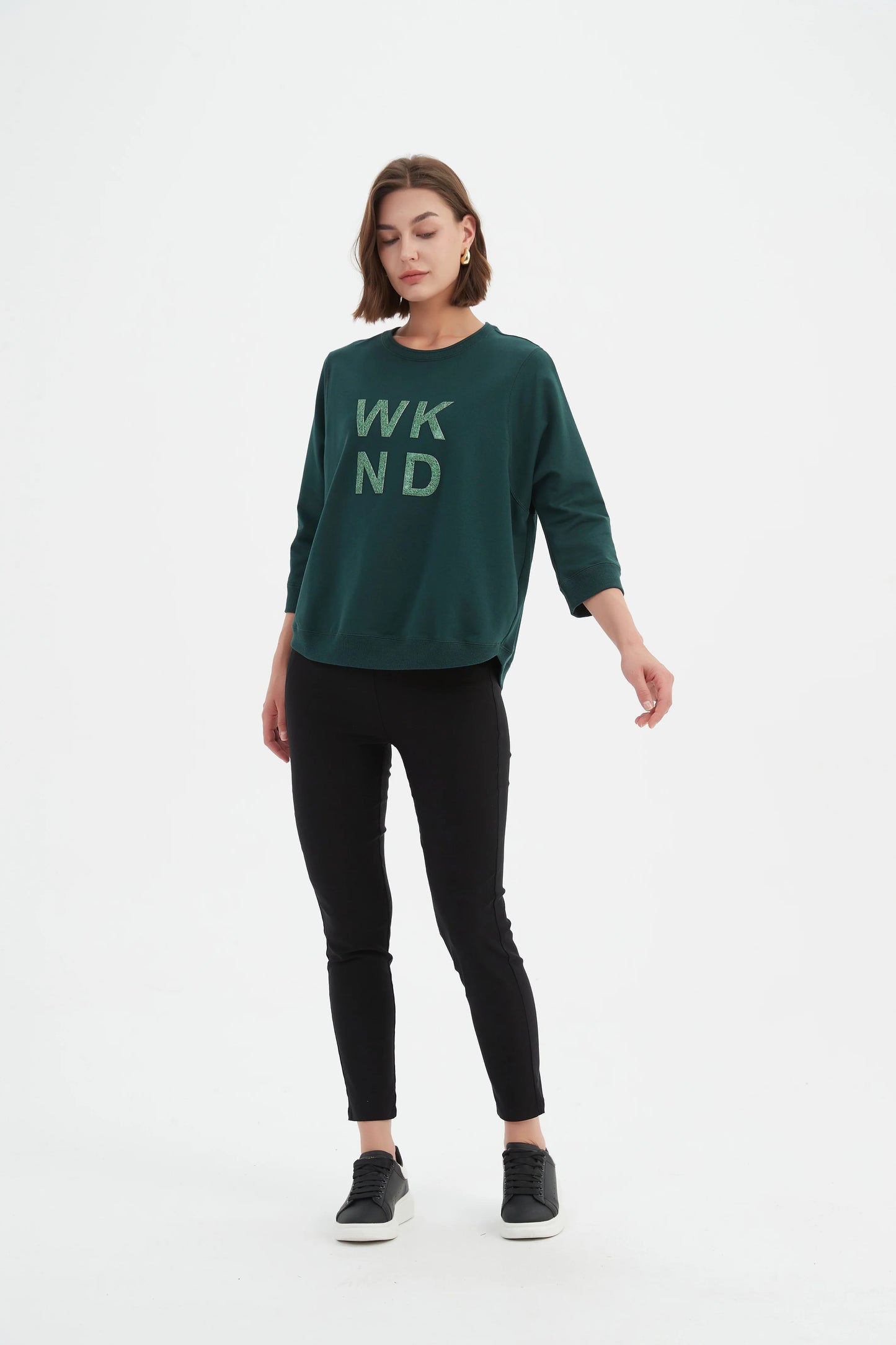 3/4 Metallic WKnd Print Crew