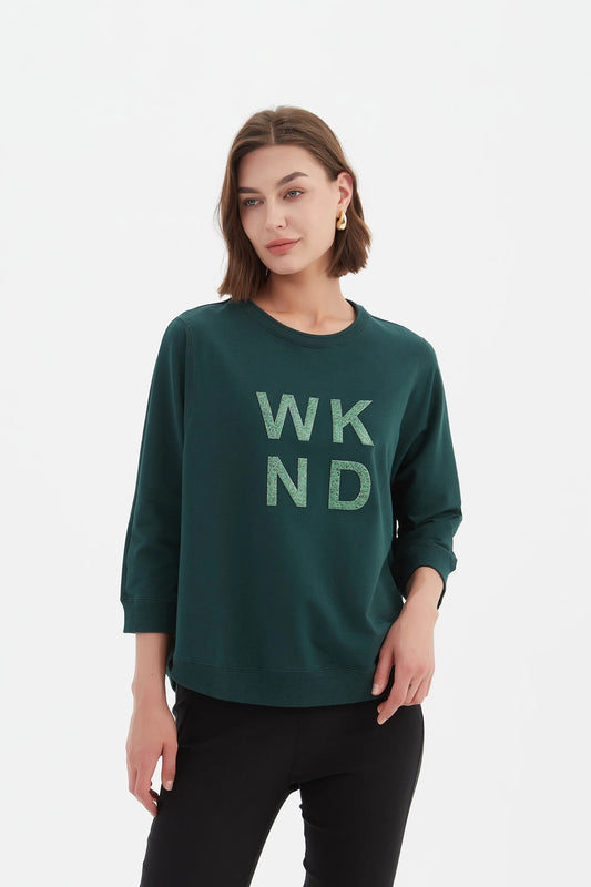 3/4 Metallic WKnd Print Crew