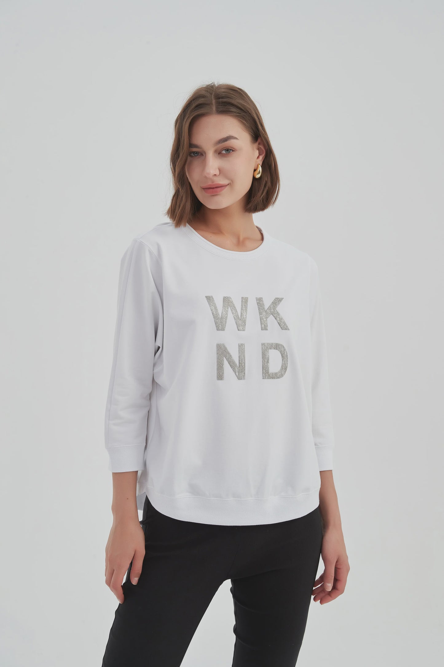 3/4 Metallic WKnd Print Crew
