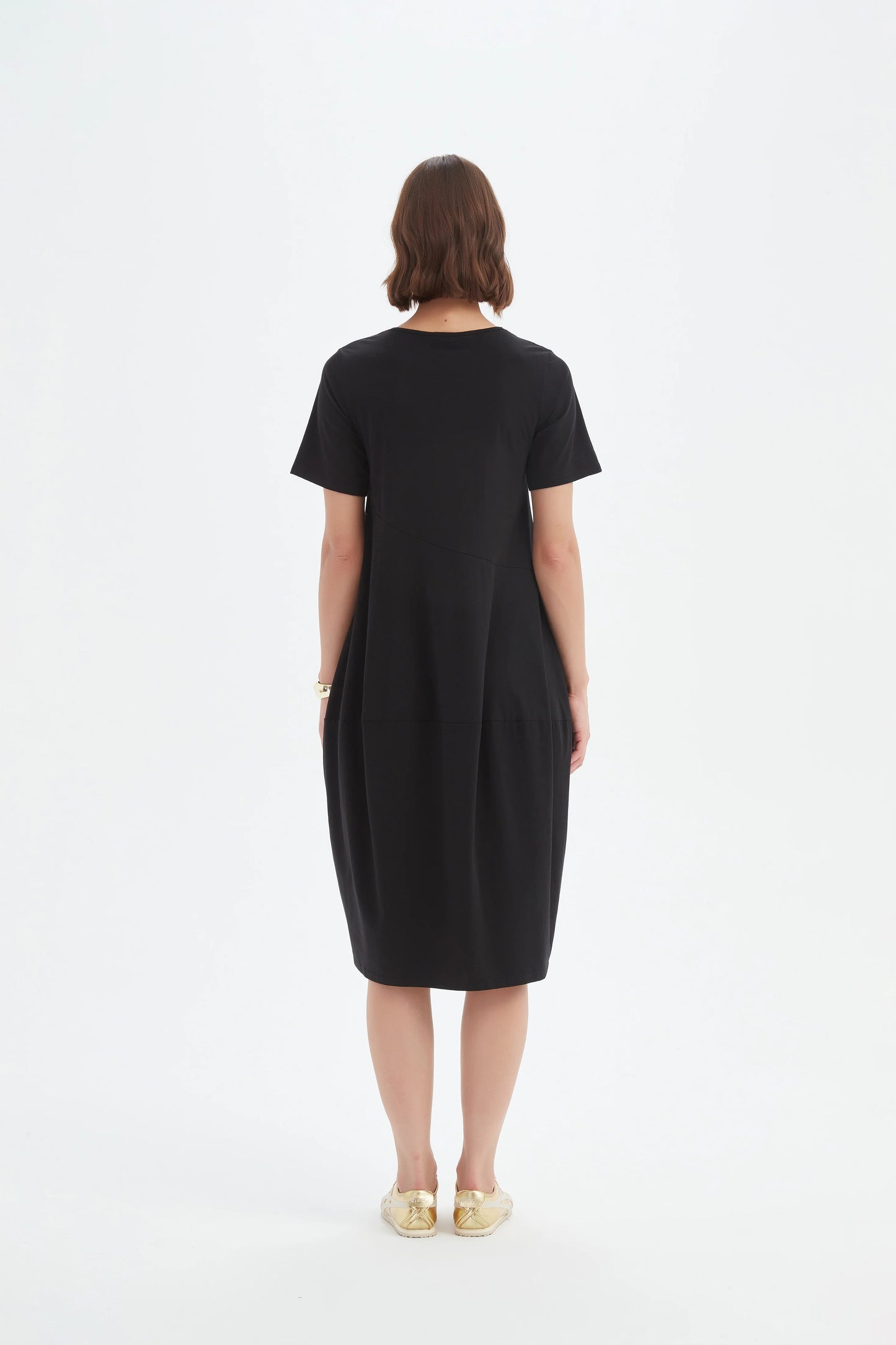 Short Sleeve Diagonal Seam Dress