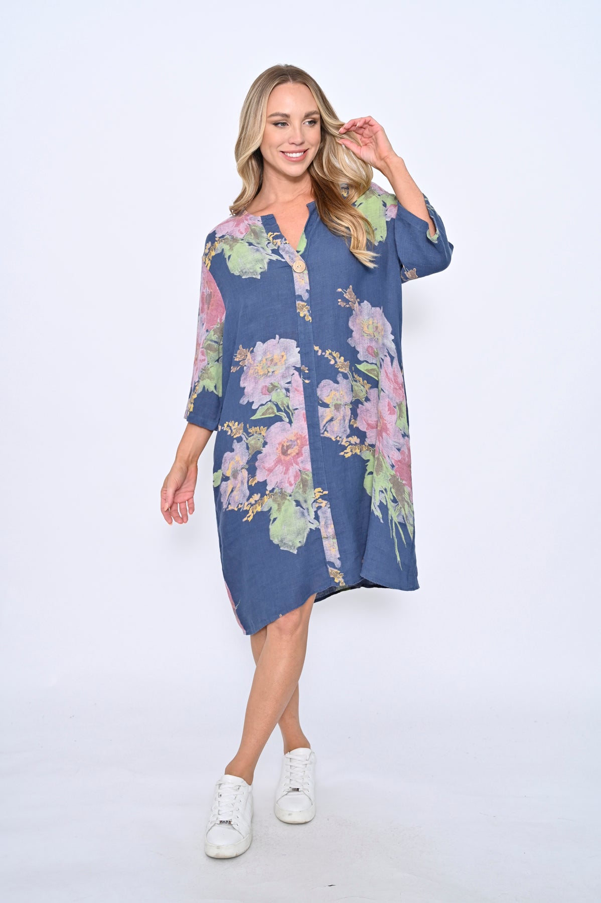 Emery Button Linen Floral Tunic