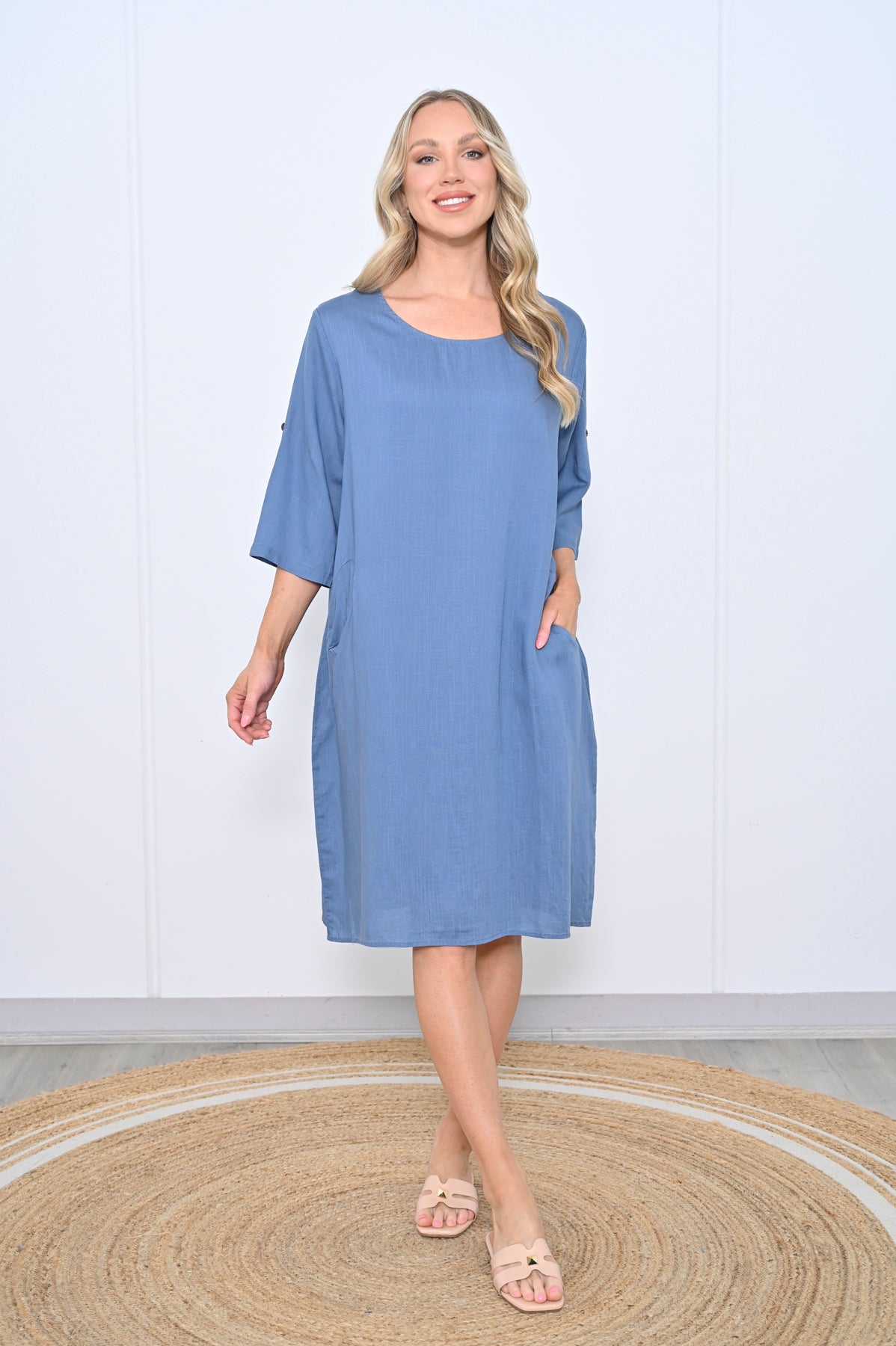 Lainey Roll Neck Linen Dress