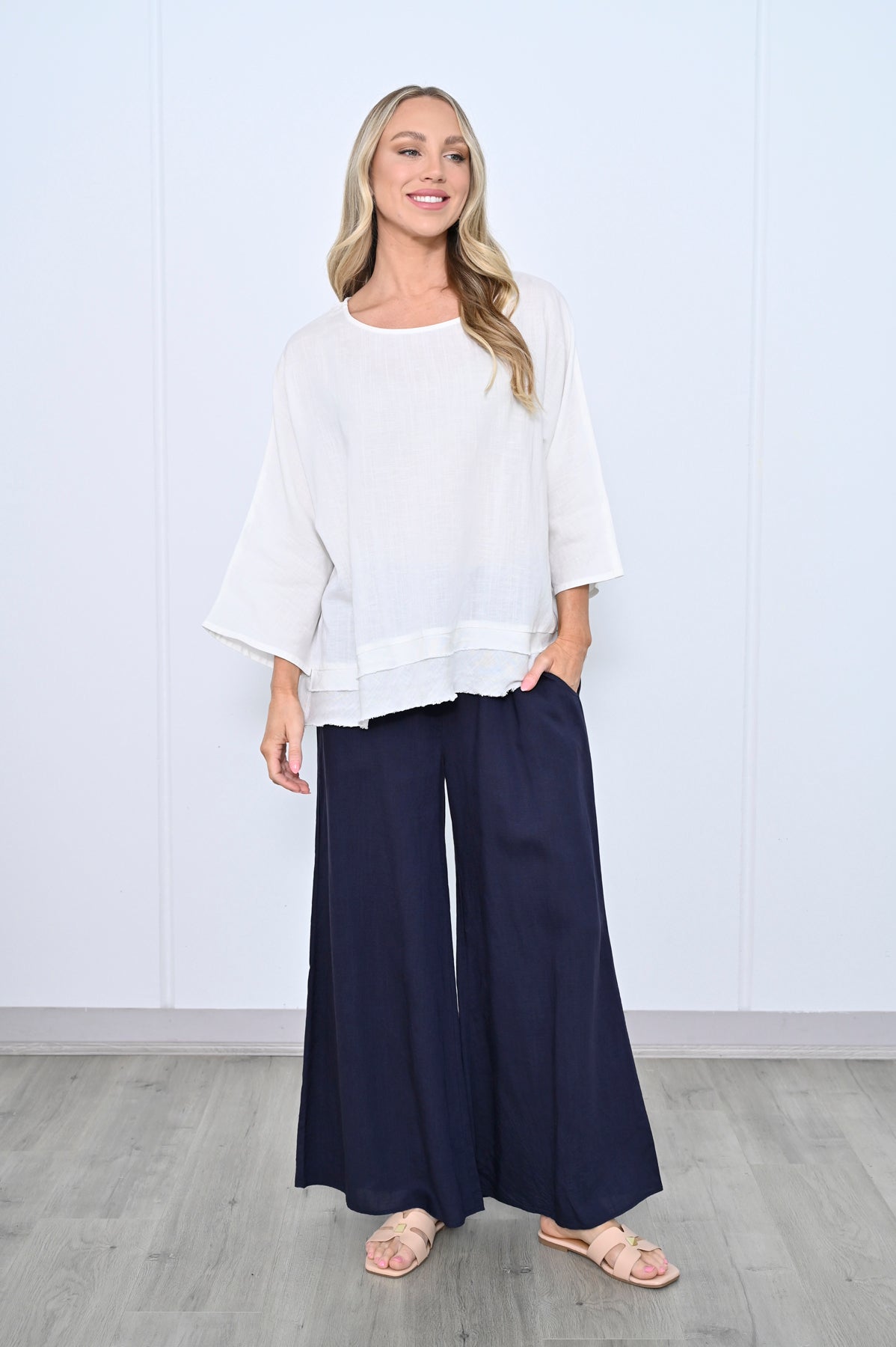 Louise Wide Leg Linen Pant with Side Pocket