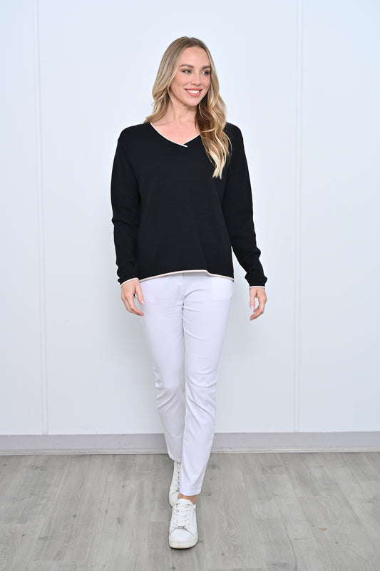 Hope Cross Over V Neck Contrast Jumper