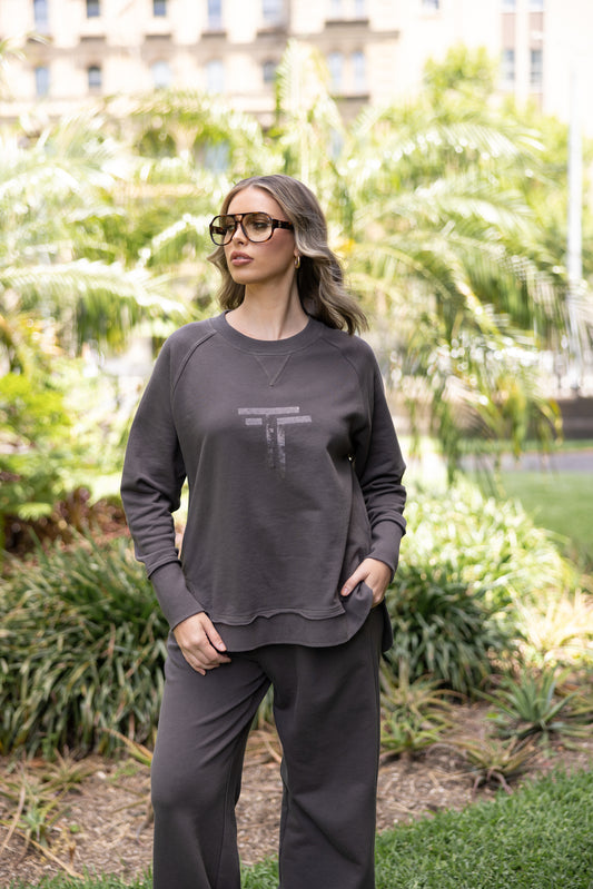 Scoop Hem Sweat with Sequins