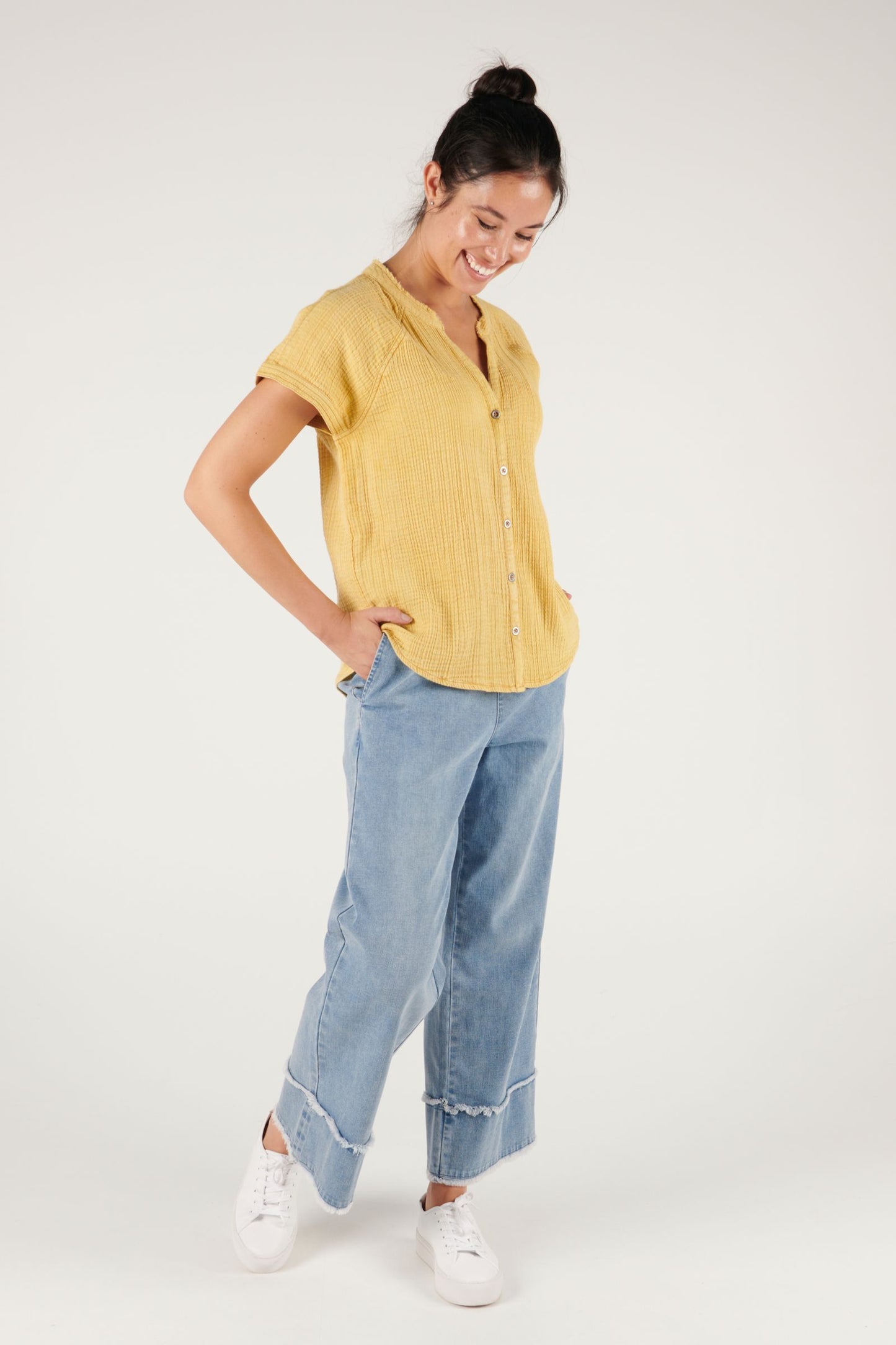 Button Through Cap Sleeve Blouse