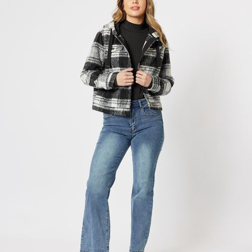 Check Melton Hooded Jacket