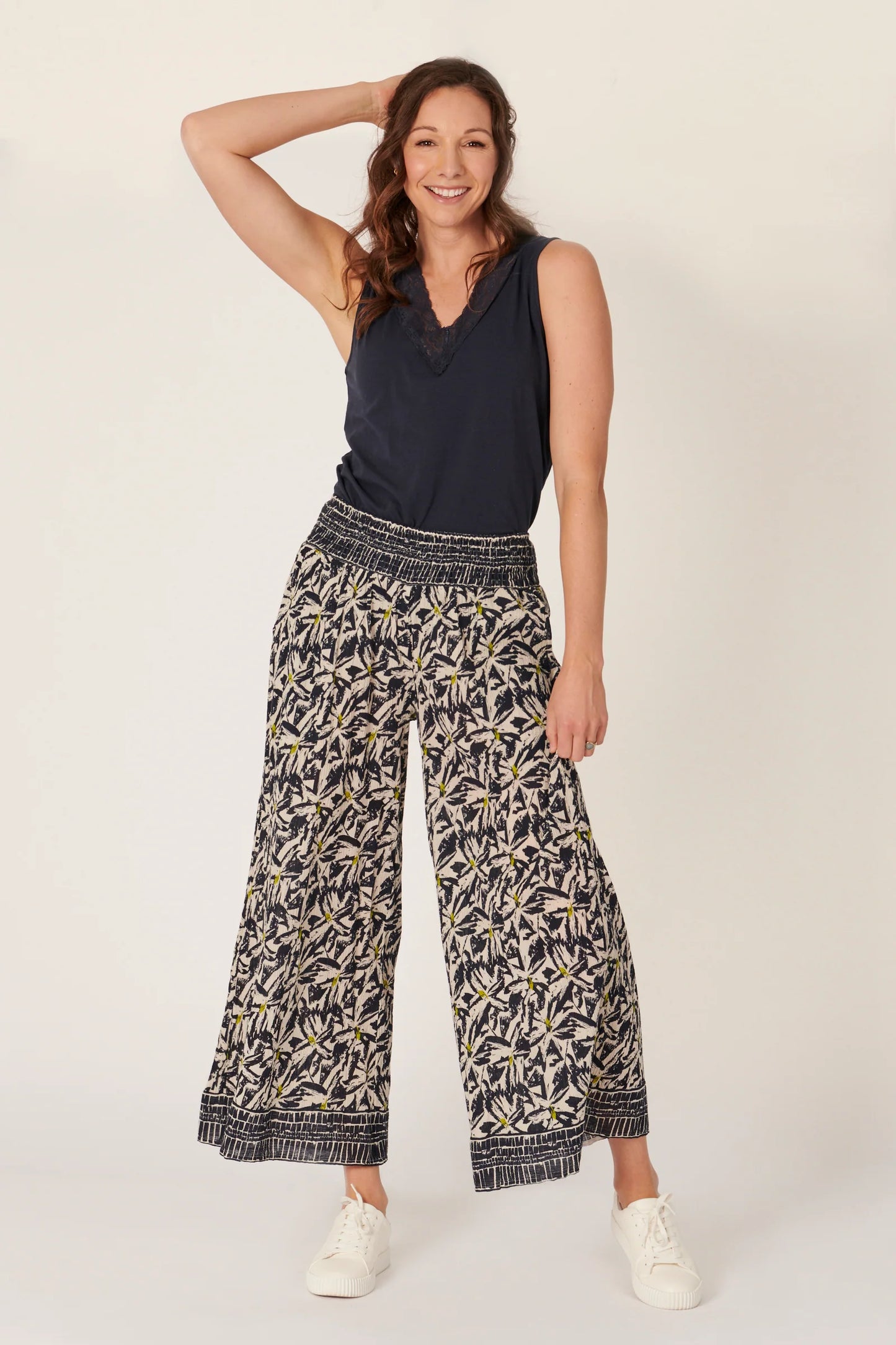 Shirred Waist Wide Leg Pant