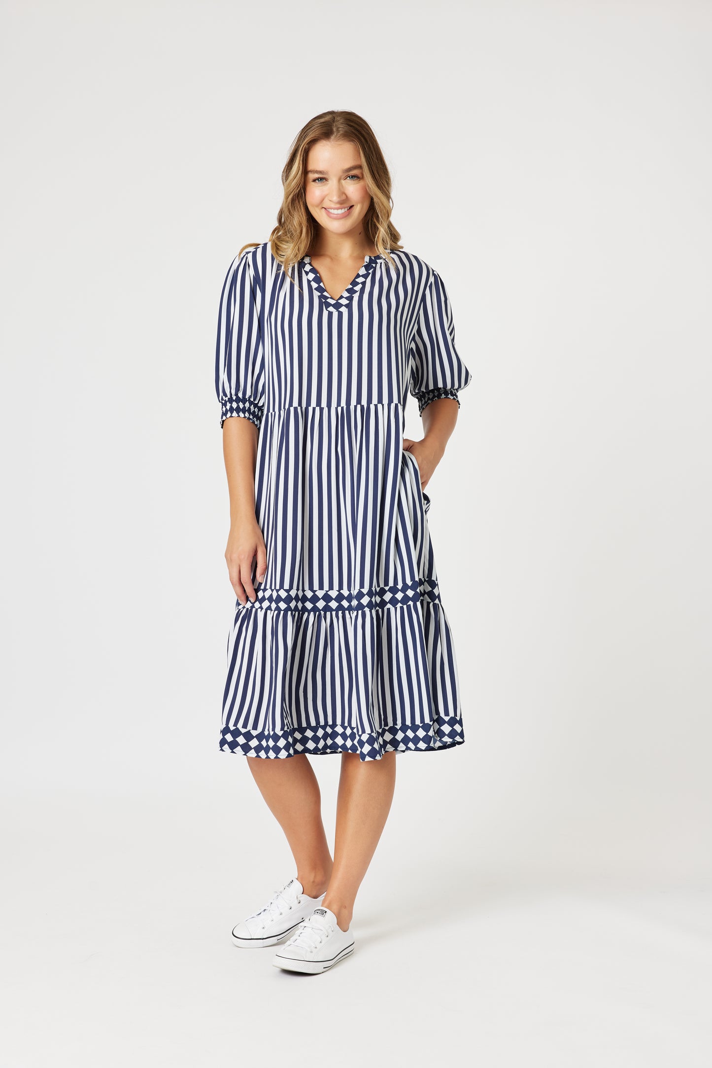Harlequin Stripe Tier Dress