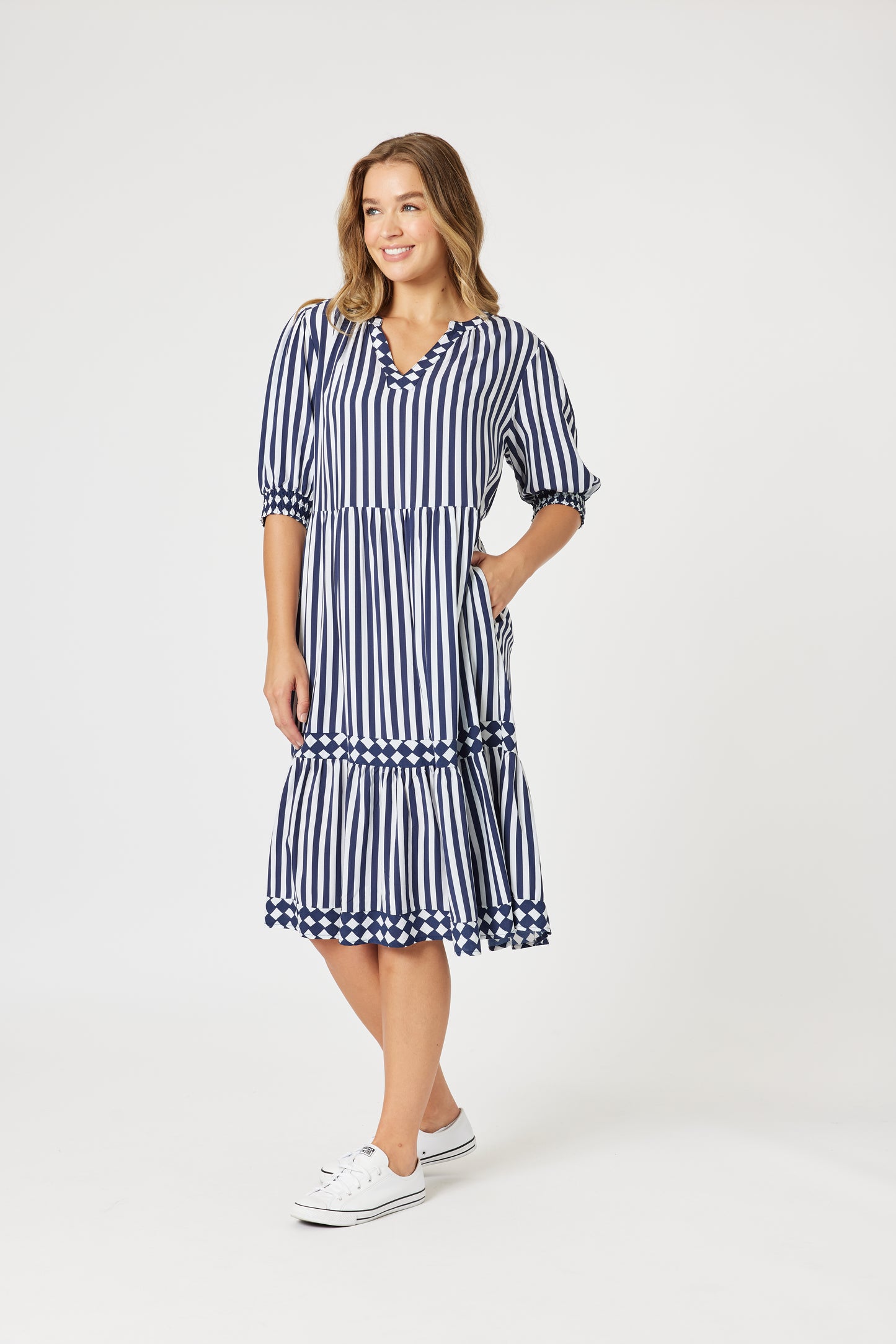 Harlequin Stripe Tier Dress