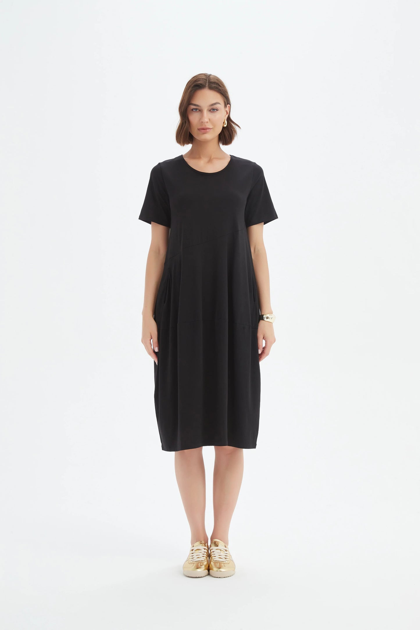 Short Sleeve Diagonal Seam Dress