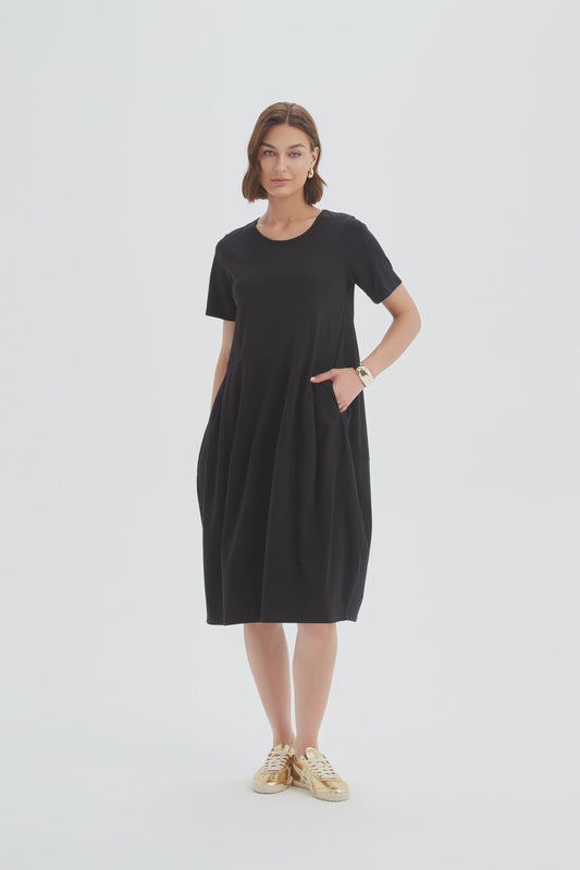 Short Sleeve Diagonal Seam Dress