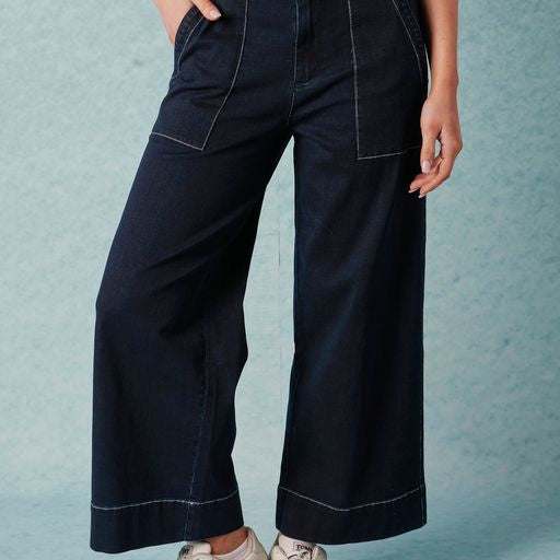 Contrast Stitch Wide Leg Pant